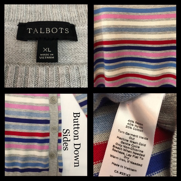 SOLD!Talbots MultiColor Stripe Side Button Sweater - Picture 3 of 8